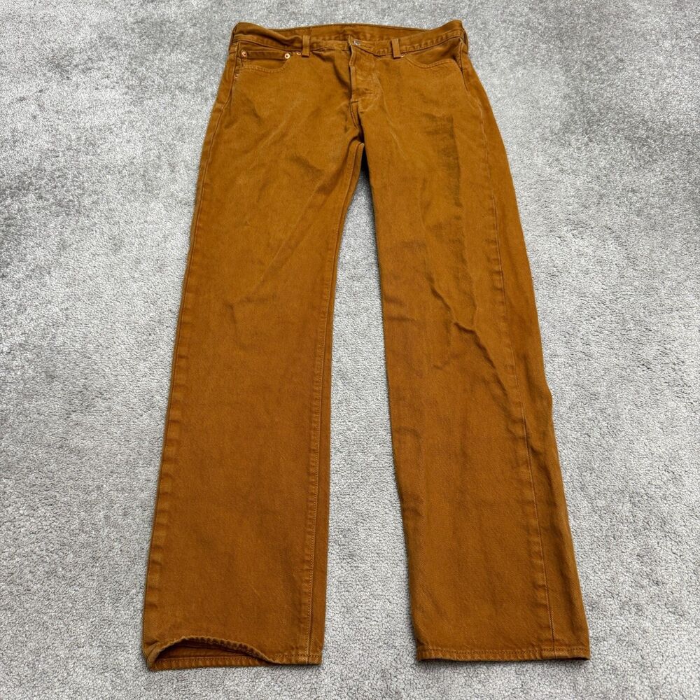Levi's 501 Original Button Fly Denim Jeans Mens 34x34 Brown Ochre Cotton Casual